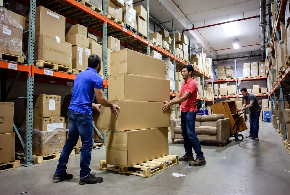 Calculateur de coût de déménagement sur écran avec boîtes et équipe montréalaises