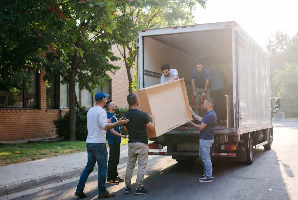 Camion de déménagement devant les montagnes de Vancouver