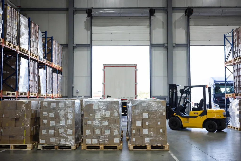 Marchandises palletisées sur un quai canadien pour un ramassage planifié